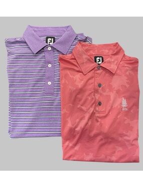 FootJoy Men Golf Performance Polo Shirt Lot of 2 Large Purple Stripe Pink Floral